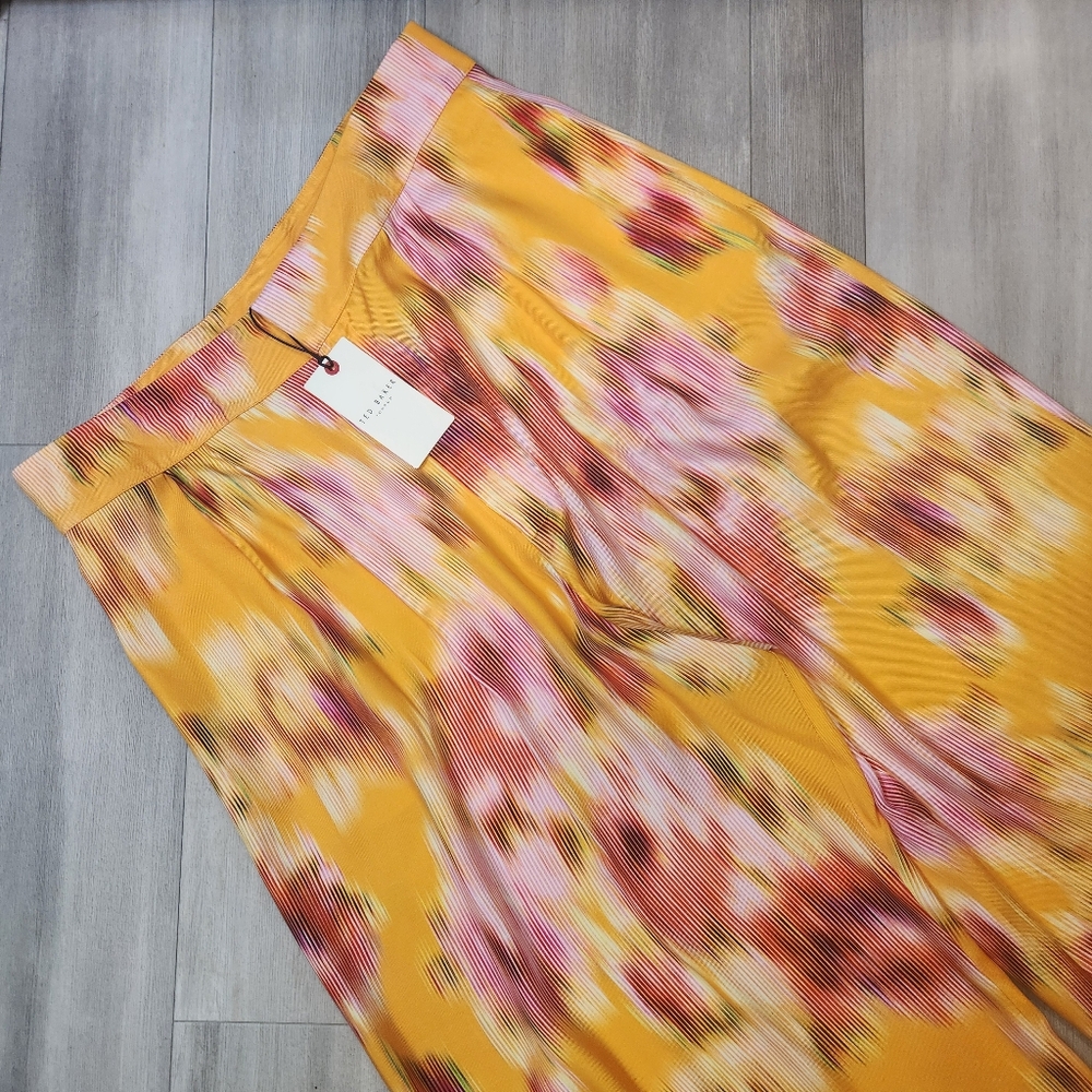 Ted Baker Pants Women's 8 Yellow Pink Hitako Floral Blured Wide Leg New $245 - Picture 8 of 16